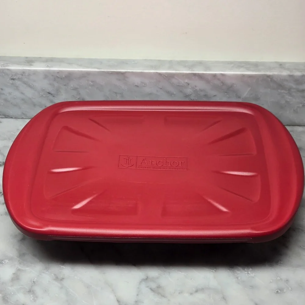 Anchor Hocking Glass Bakeware Set 2‎ Piece Rectangular Baking Dishes w/ Red Lids